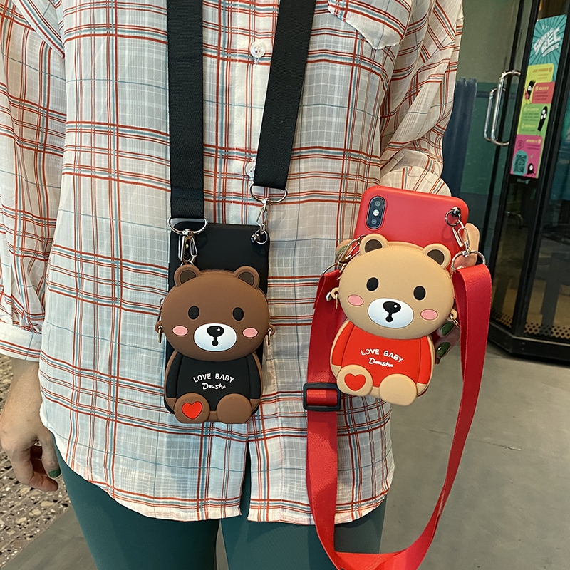 Samsung J3 J7 2015 2016 J3Pro J5Pro J7Pro J5Prime J2Prime J7Prime A5/2016 A5/2017 Cute Teddy Bear Soft Phone case Couple Love Bear Cion Card Wallet Phone Cover Case with Lanyard