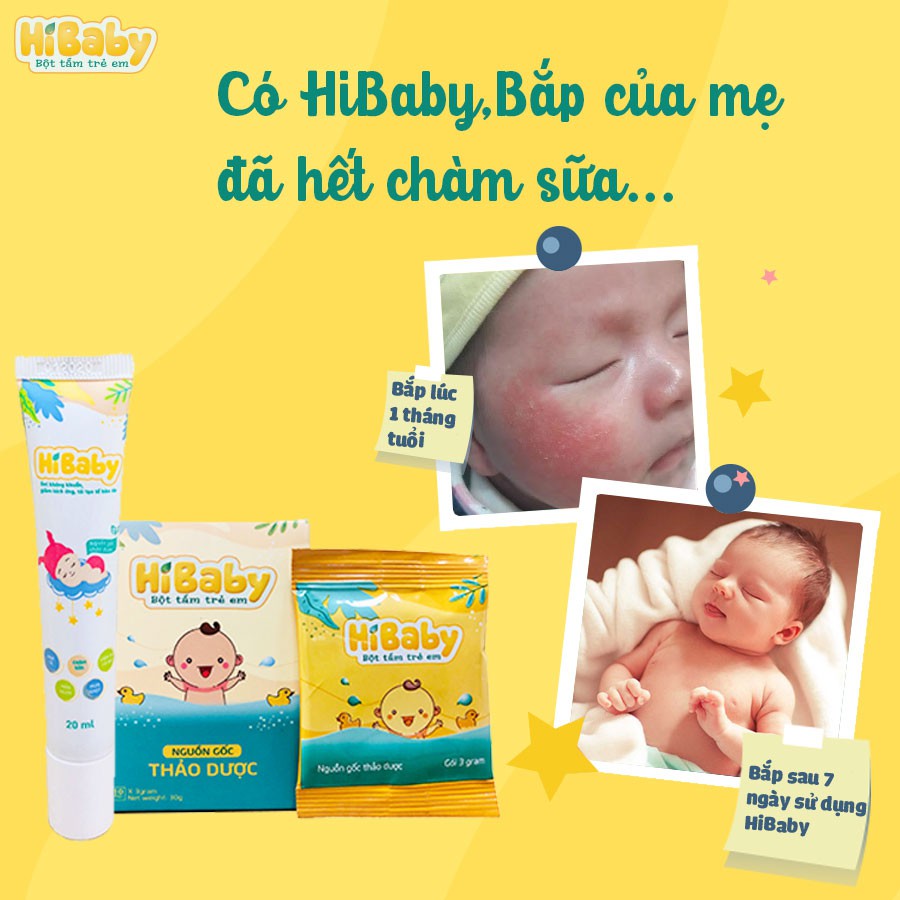 Bột Pha Nước Tắm Trẻ Em Thảo Dược HI BABY Giúp Kháng Khuẩn, Đánh Tan Mề Đay Mẩn Ngứa, Mụn Nhọt, Chàm Sữa Hộp 10 Gói