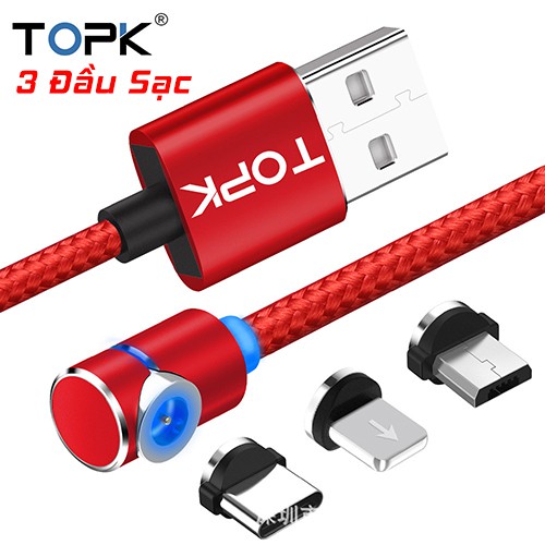 CÁP SẠC NAM CHÂM 3 ĐẦU HỖ TRỢ SẠC NHANH CHÍNH HÃNG TOPK
