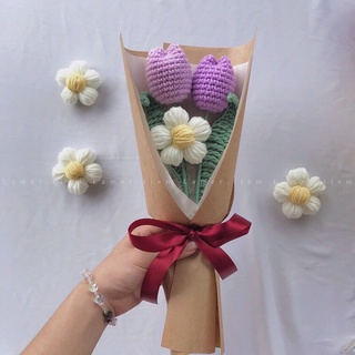 Bó hoa len handmade/ Hoa Tulip len/ quà tặng bạn gái, Crush/ Hoa trang trí