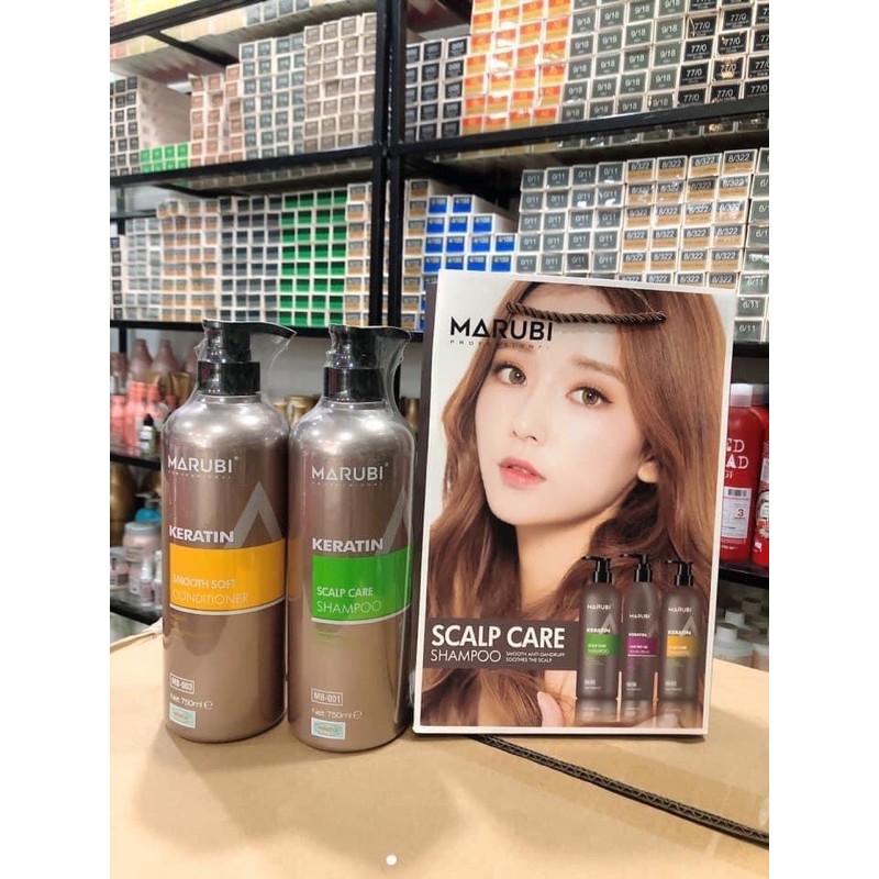 Cặp Dầu Gội Xả Marubi keratin collagen siêu mượt 750ml