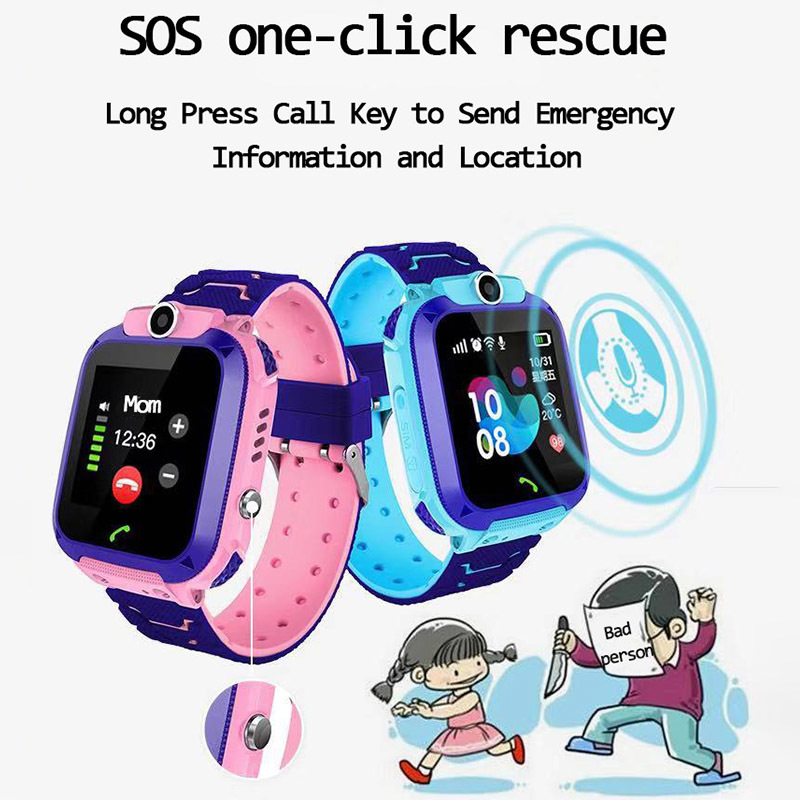 [ Ready Stock ] Waterproof IP67 Q12 Children's Smart Watch/ SOS Phone Watch Smart Watch Ith GPS Tracker HD Touch Screen/ Sports Pedometer  Smart Watch Alarm Clock Camera Game Boys Girls Christmas Birthday Gift