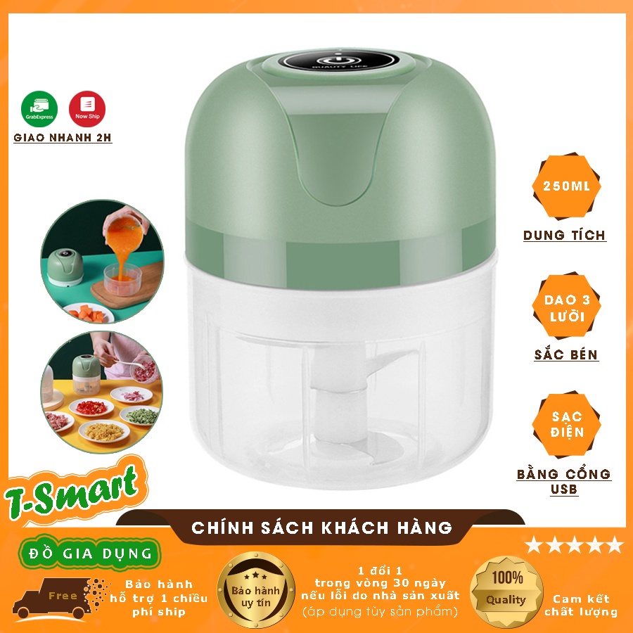 Máy Xay Tỏi, Hành,Củ Quả Cầm Tay Mini 250ML Đa Năng Tiện Lợi - Lưỡi Dao Inox Sắc Bén