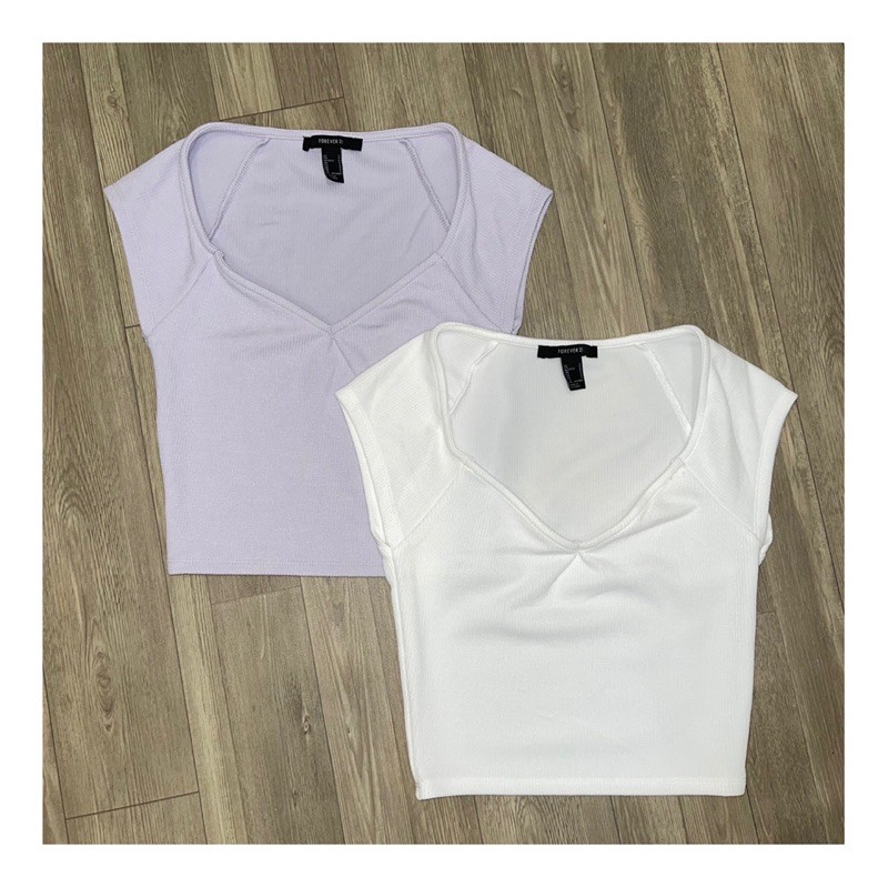 Áo Croptop Cổ Tim Chất Thun Gân Dày Dặn F21