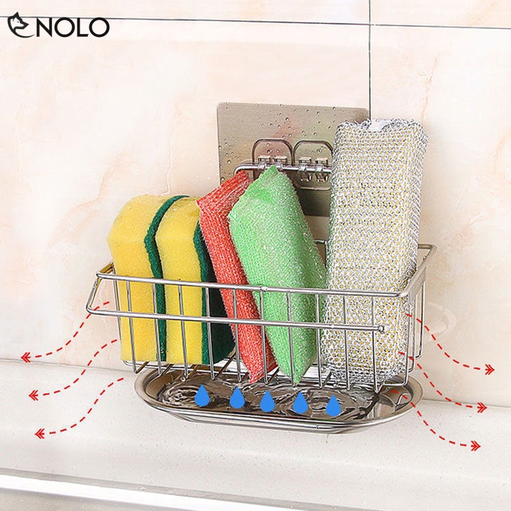 Kệ Khay Dán Tường Đựng Treo Khăn Chùi Xoong Đồ Rửa Chén Có Đĩa Hứng Nước Chất Liệu Hợp Kim Inox201