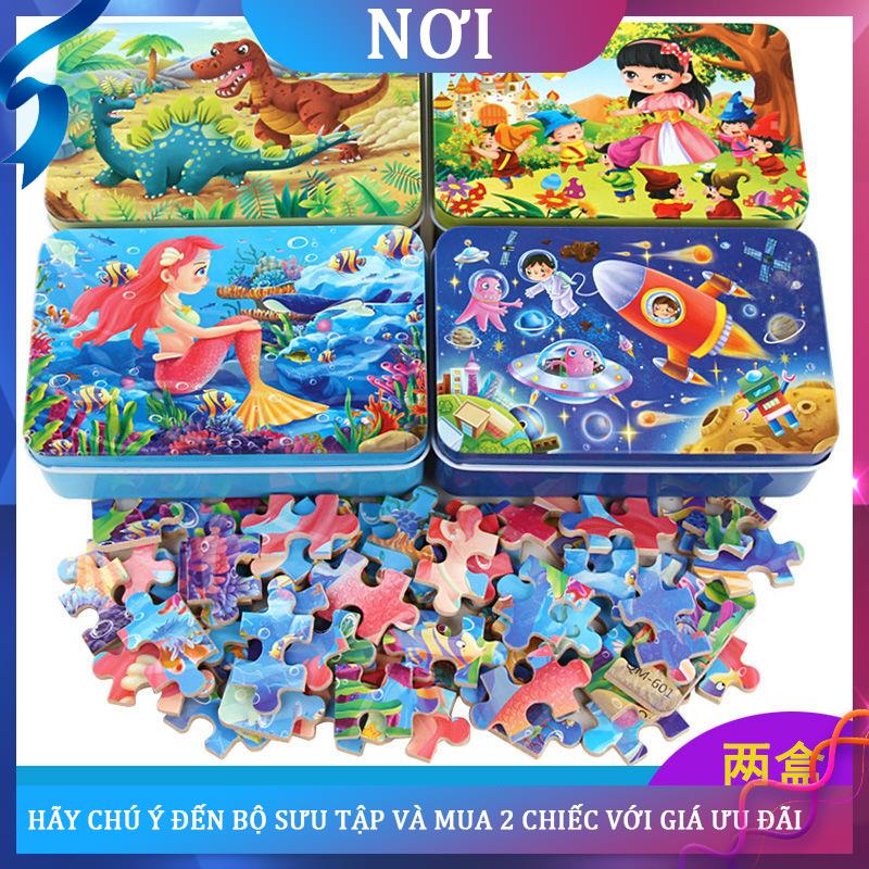 Câu đố trẻ em 60/100/200/3 00 miếng ghép hình Peppa Pig Super Flying Man khối xây dựng hộp thiếc đồ chơi bằng gỗ