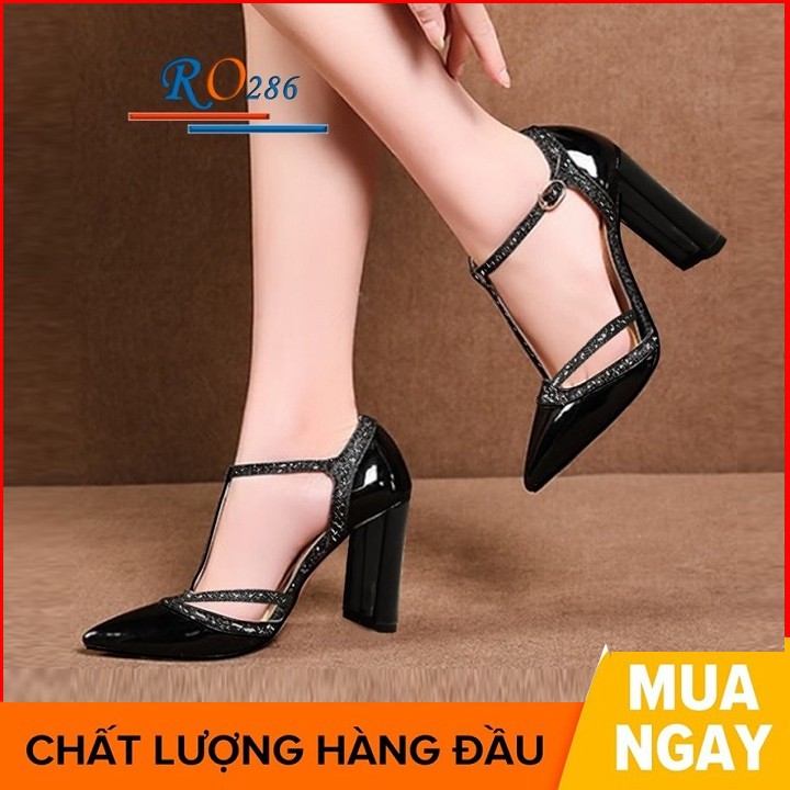 Giày sandal nữ cao gót 7 phân màu đen trắng hàng hiệu rosata ro286