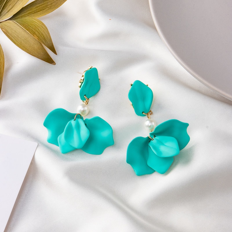 Khuyên tai Pinkdudu PD471 hợp kim hình cánh hoa dáng dài thời trang thu đông cho nữ