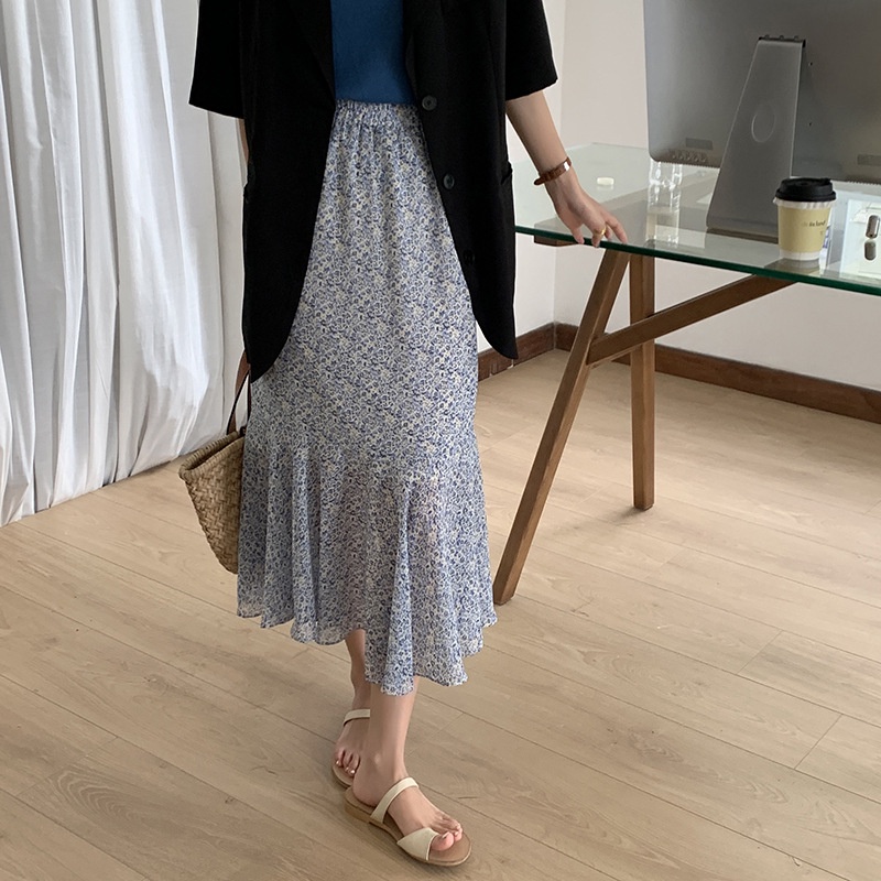 Chân váy Midi dài Voan hoa Đuôi cá Lưng cao Form chữ A Mùa Hè Ulzzang Hàn Quốc Váy Dài Midi Cạp cao Thời trang | BigBuy360 - bigbuy360.vn