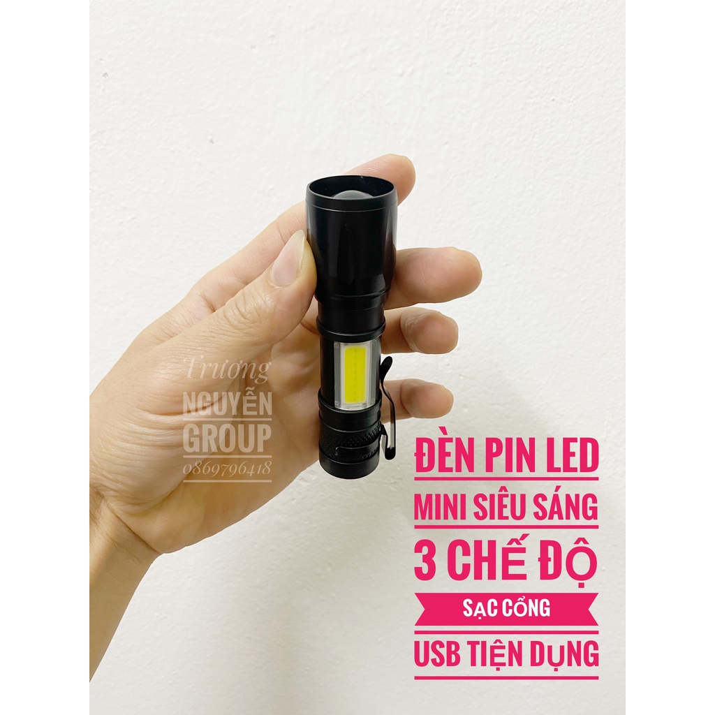 Đèn Pin Led Mini Siêu Sáng Sạc Cổng Usb - Thích Hợp Dã Ngoại - Gắn xe - Đi Đêm - Bảo Vệ - Người Lớn Tuổi - Đọc sách