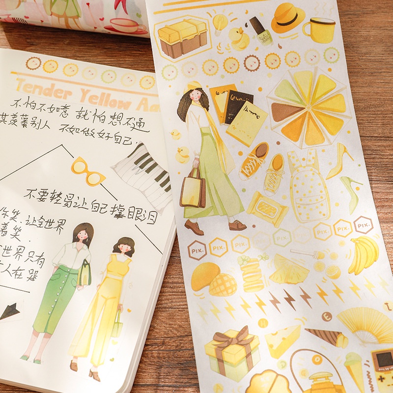 Washi tape cuộn bản rộng WS14 - Băng keo dán trang trí sổ tay phong cách retro