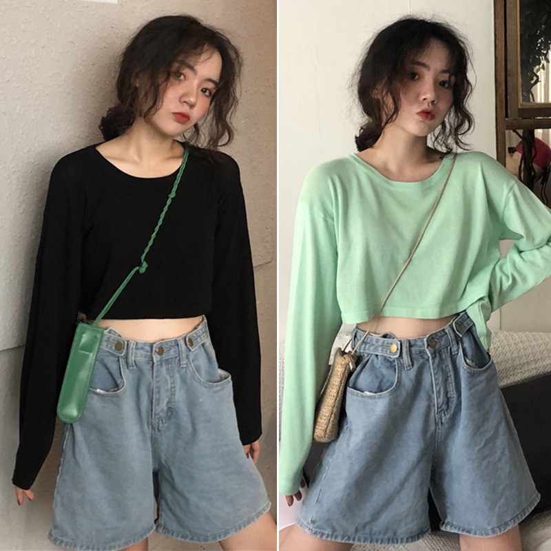 Women's Round Neck T-Shirt Long Sleeve Tops Purea Color Loose Fit Pullover Blouse | BigBuy360 - bigbuy360.vn