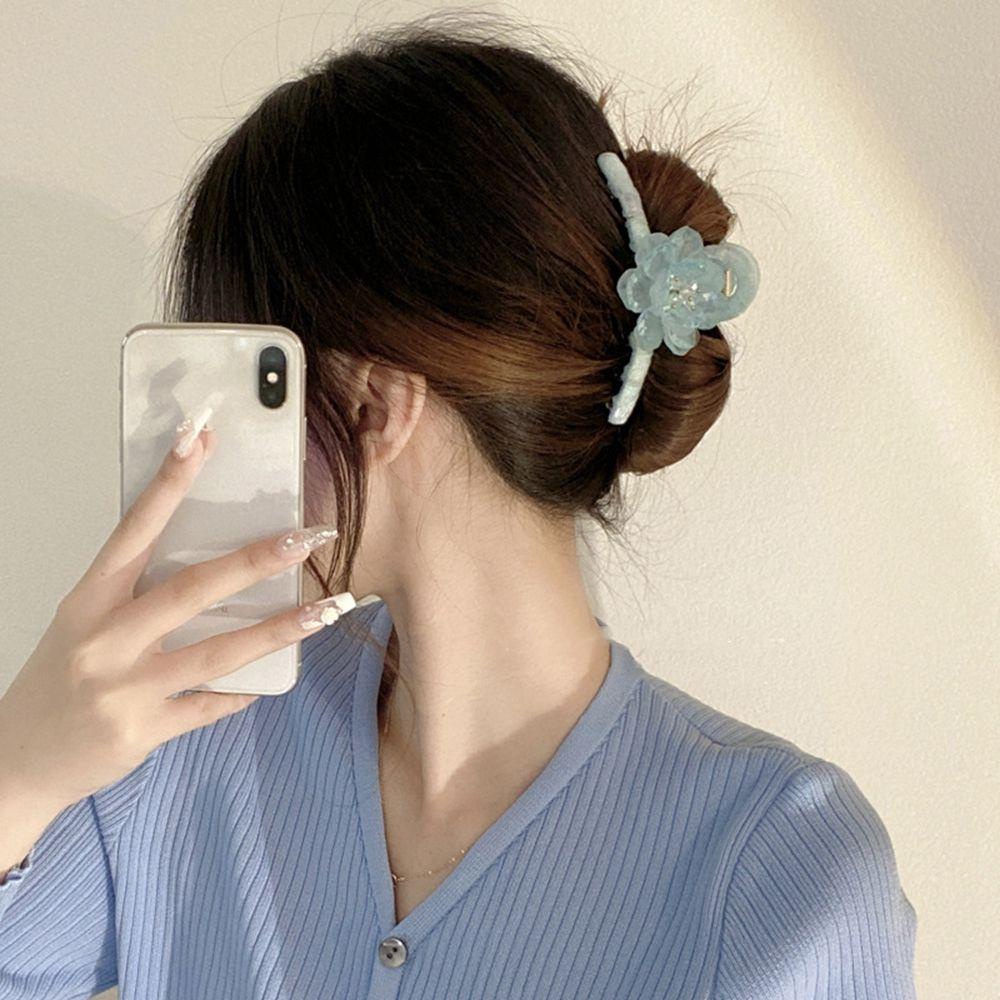 Kẹp Tóc Hai Lớp Hình Cá Mập Hoa Trà Xanh Dương Dễ Thương WMES15H Dành Cho Bạn Nữ