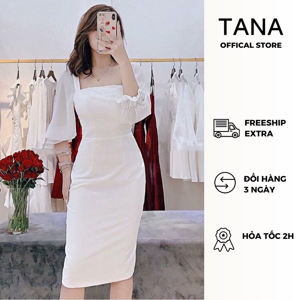 Đầm dự tiệc TANA D0191 đầm body trắng đầm body cổ vuông mặc đi tiệc