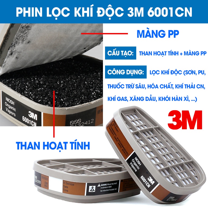 Bộ khẩu trang phòng độc 3M 6200 kèm kính hoá chất, mặt nạ sơn chống độc phun thuốc trừ sâu