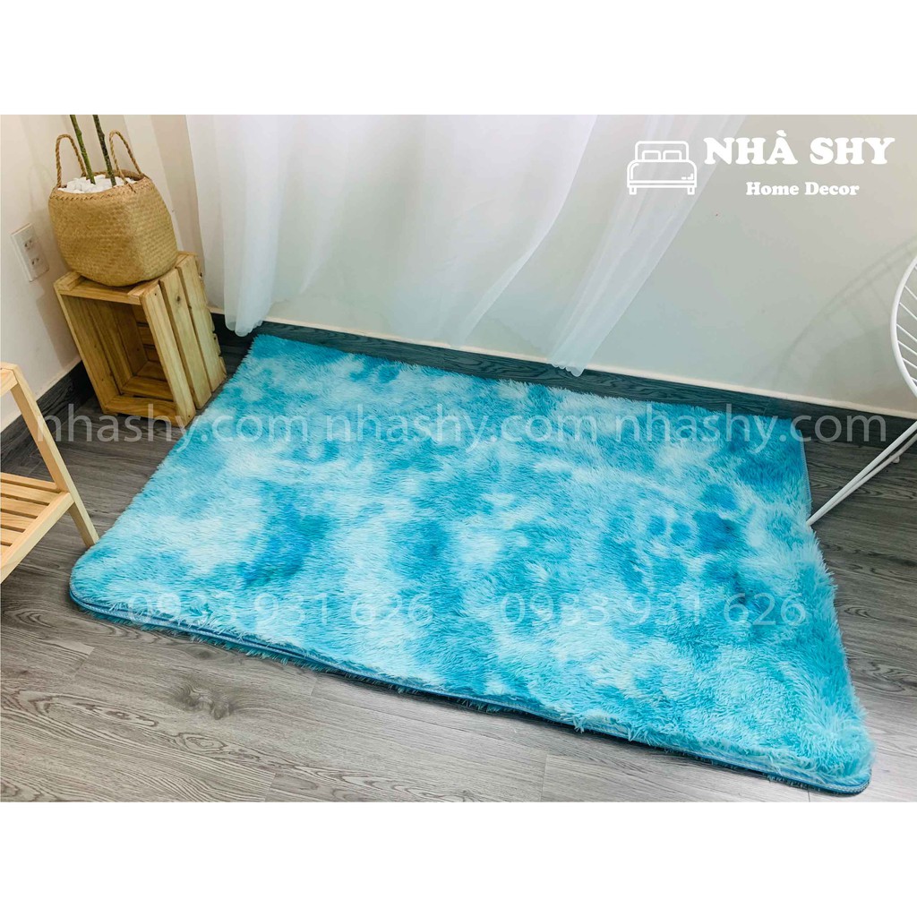 Thảm Lông Trải Sàn Màu Xanh Da Trời Loang - Size 2mx1m6