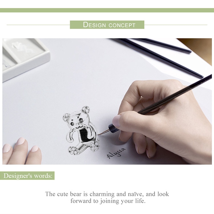 Hạt phụ kiện Bamoer bạc 925 hình gấu dễ thương thời trang làm vòng tay