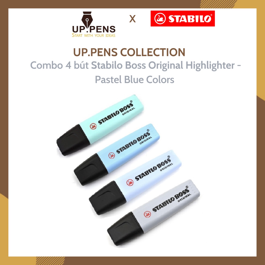 Combo 04 bút dạ quang Stabilo Boss Original Highlighter – UP.PENS Collection – Pastel Blue Colors