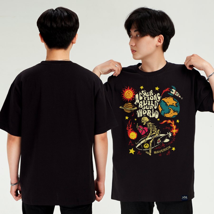 Áo thun nam nữ Thê giới quay cuồng phong cách ngầu MVR size rộng tee Mỹ BB4076