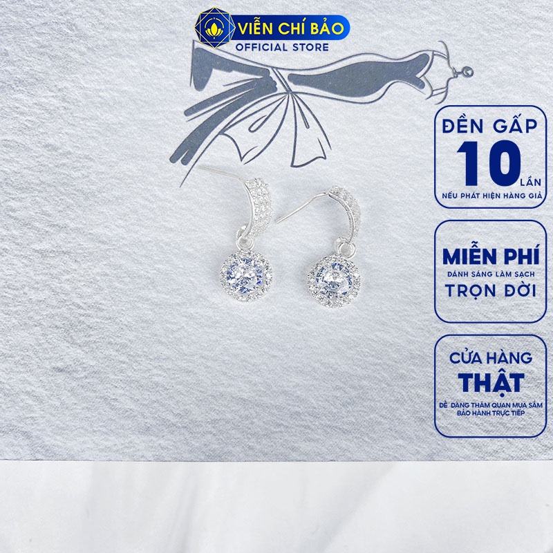 Bông tai bạc nữ mặt tròn đá trắng chất liệu bạc S925 thời trang phụ kiện trang sức nữ Viễn Chí Bảo B400506x