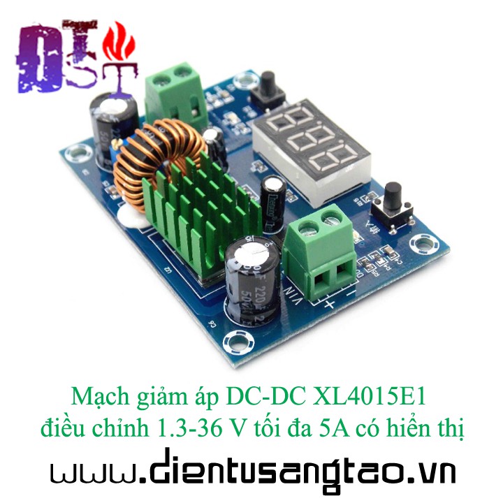 Mạch giảm áp DC-DC XL4015E1 điều chỉnh 1.3-36 V tối đa 5A có hiển thị