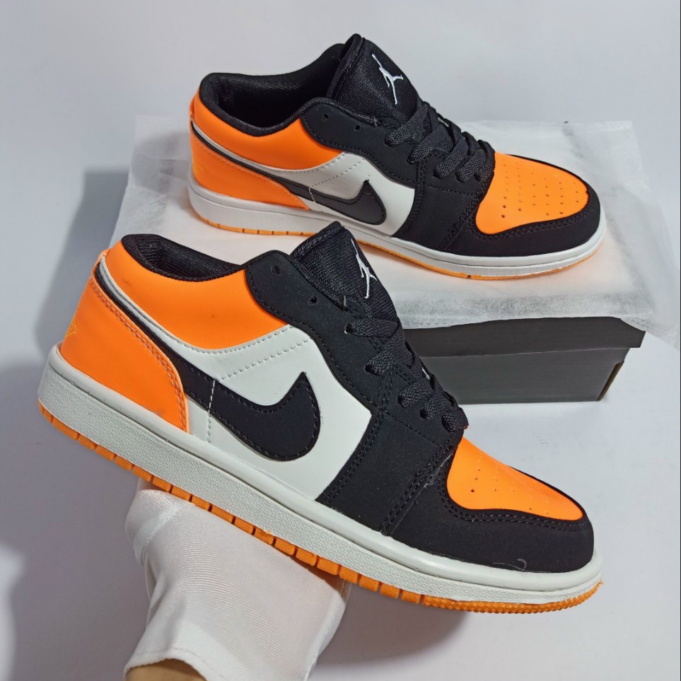Giày Jordan cổ thấp nam nữ màu cam đen 💥 Giày thể thao sneaker nam nữ Jordan thấp cổ cam đen Full Bo