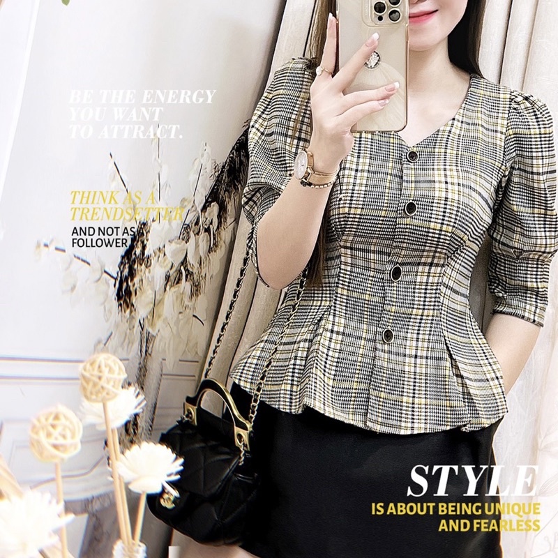Áo công sở kẻ G450 mẫu mới 2022 che bụng mỡ tôn vòng 1 - GEM Fashion