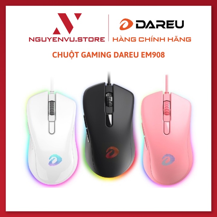 Chuột Gaming DAREU EM908 RGB Black/Pink/White - Hàng Chính Hãng