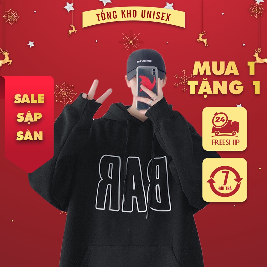 Áo Hoodie nỉ bông siêu dày form rộng uisex in họa tiết bar