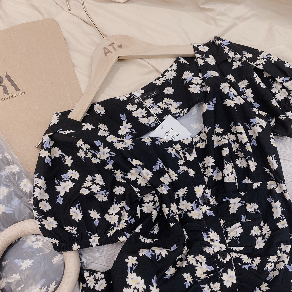 Váy hoa đen dúm khuy xinh xắn - V38 | BigBuy360 - bigbuy360.vn