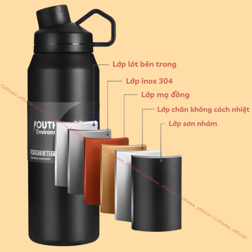 Bình giữ nhiệt 1000ml inox 304 giữ nhiệt 10h, bình nước giữ nhiệt nóng - lạnh có khay lọc
