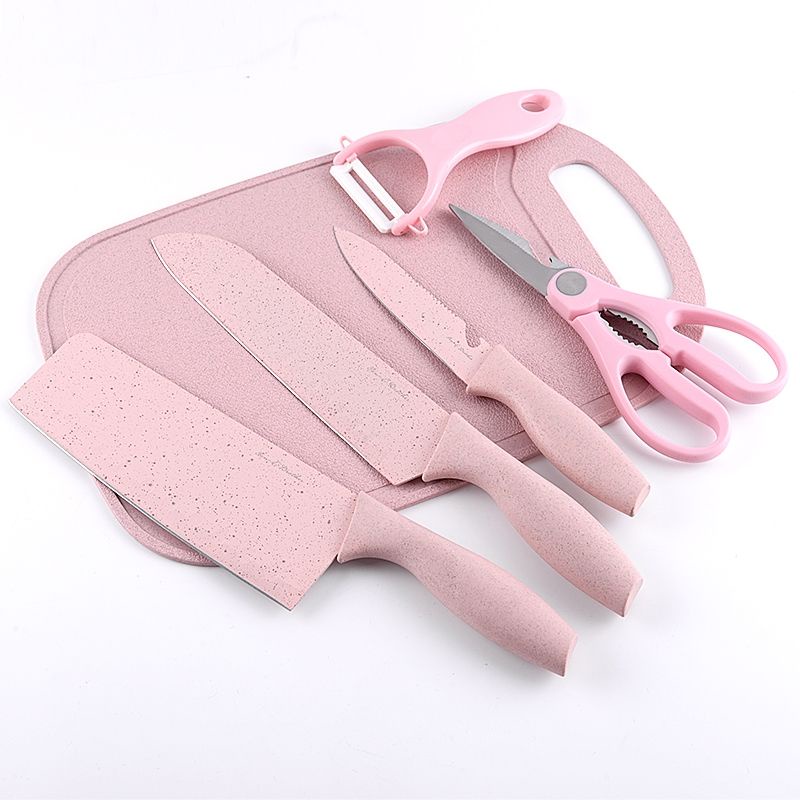 BỘ ĐỒ BẾP COMBO SET DAO KÉO THỚT LÚA MẠCH MÀU HỒNG PHONG CÁCH BẮC ÂU
