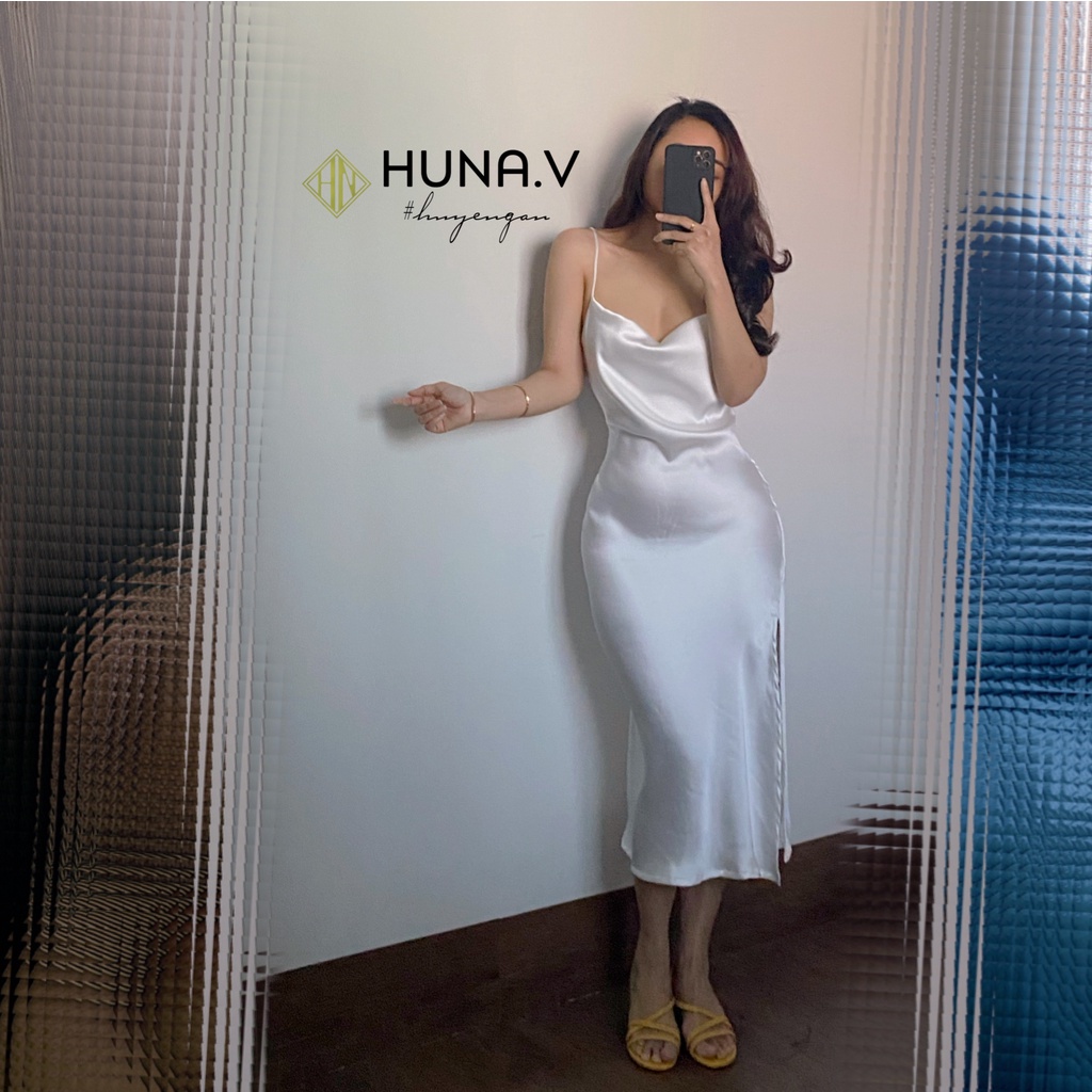 Váy Lụa Cổ Đổ Xẻ Tà - Ảnh thật tự chụp
