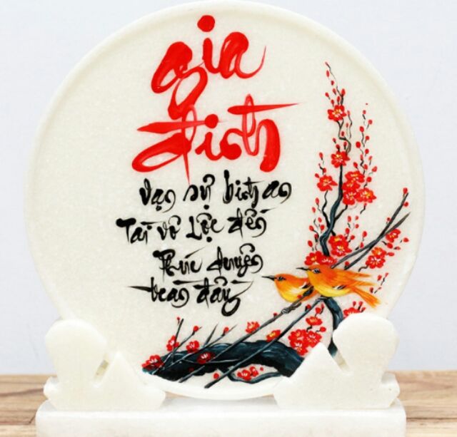 Thư pháp trên đá ĐĨA TRÒN nguyên khối để bàn