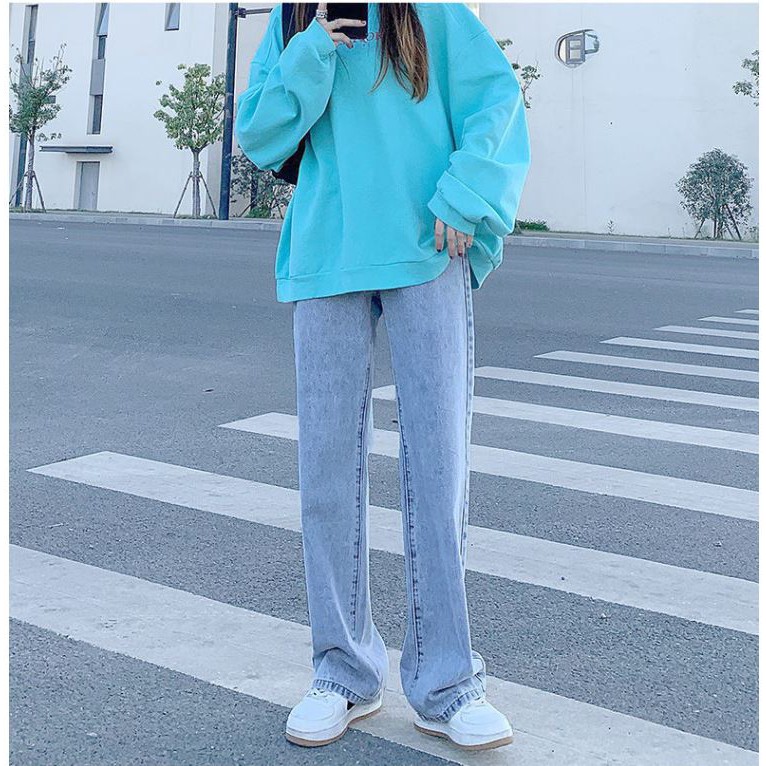 Quần jean ống rộng cạp cao ulzzang, quần bò nữ dáng suông TREND JEANS