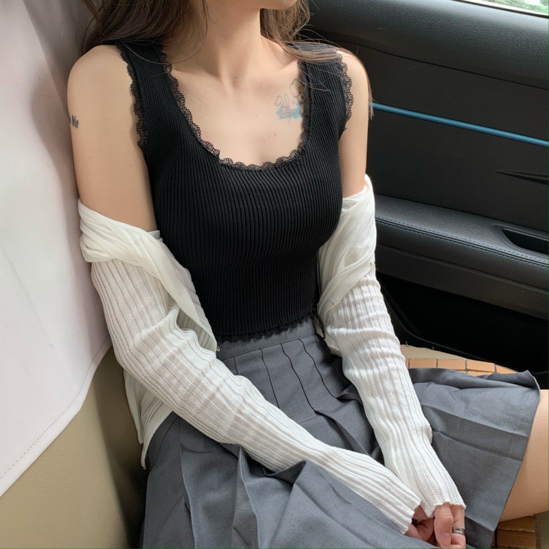 NZN Áo Croptop Hai Dây Phối Ren Xinh Xắn Thời Trang Cho Nữ