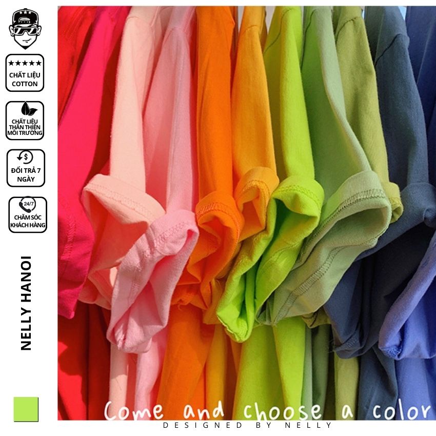 Áo thun tay lỡ NELLY phông Unisex nam nữ oversize form rộng xanh neon