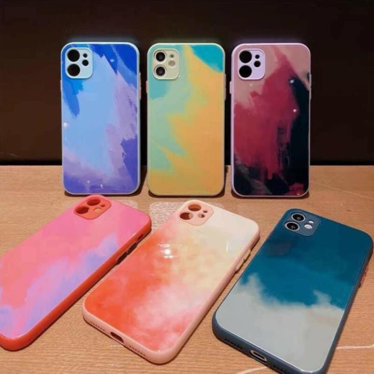 (Từ iPhone 6 đến 12 Pro Max) Ốp lưng kính viền vuông loang màu bảo vệ camera siêu đẹp cực hot 2021