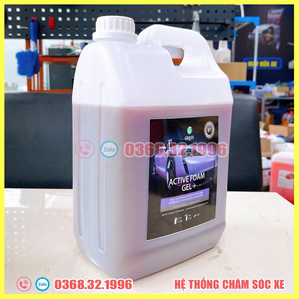 Nước Rửa Xe Không Chạm- Dung Dịch Rửa Xe Ô tô và Xe Máy không chạm Grass Active Foam GEL - 5L (Chính Hãng)Tặng 02 Khăn