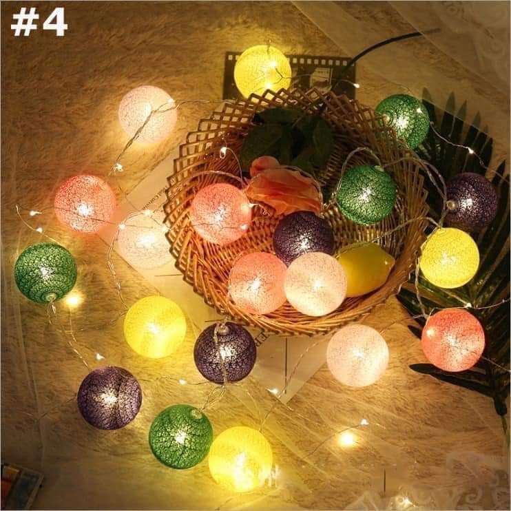Dây Đèn LED Bóng Cotton Ball Cỡ Lớn Dài 4 -5m, 20 Bóng Nhiều Màu cấm điện trực tiếp