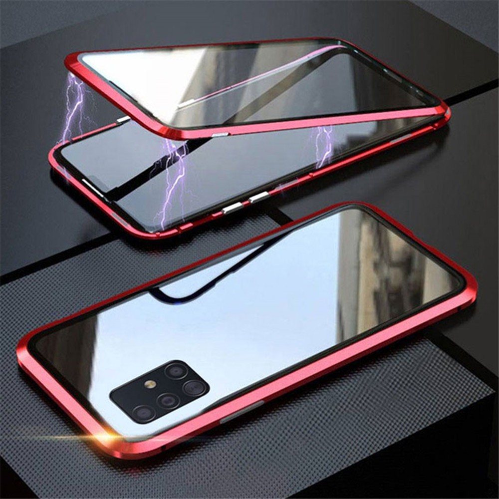 Ốp điện thoại kính cường lực hai mặt hít nam châm viền kim loại thời trang dành cho Samsung Galaxy A51 A71