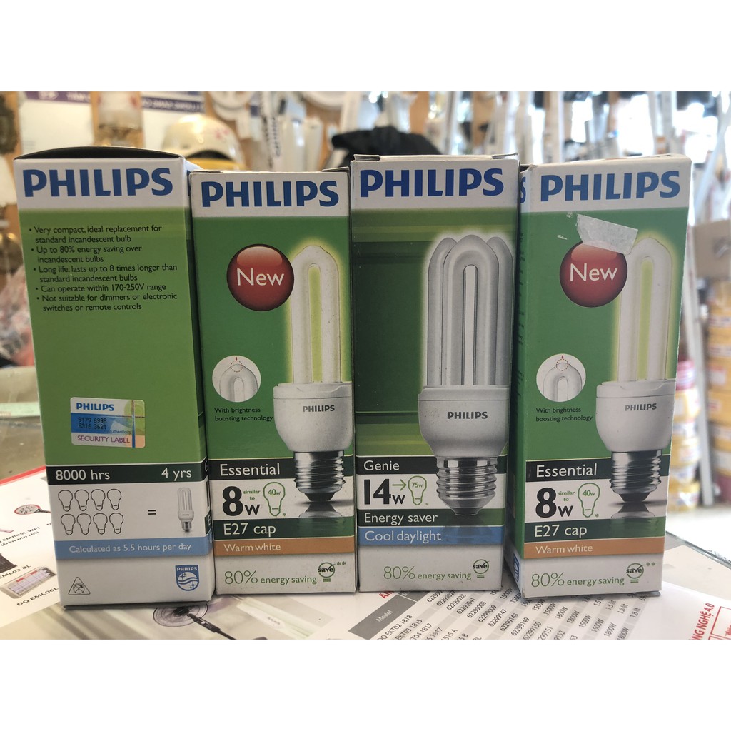 Bóng Đèn Compact PHILIPS Essential 8W-24W Ánh Sáng Trắng/Vàng Bảo Hành 2 Năm
