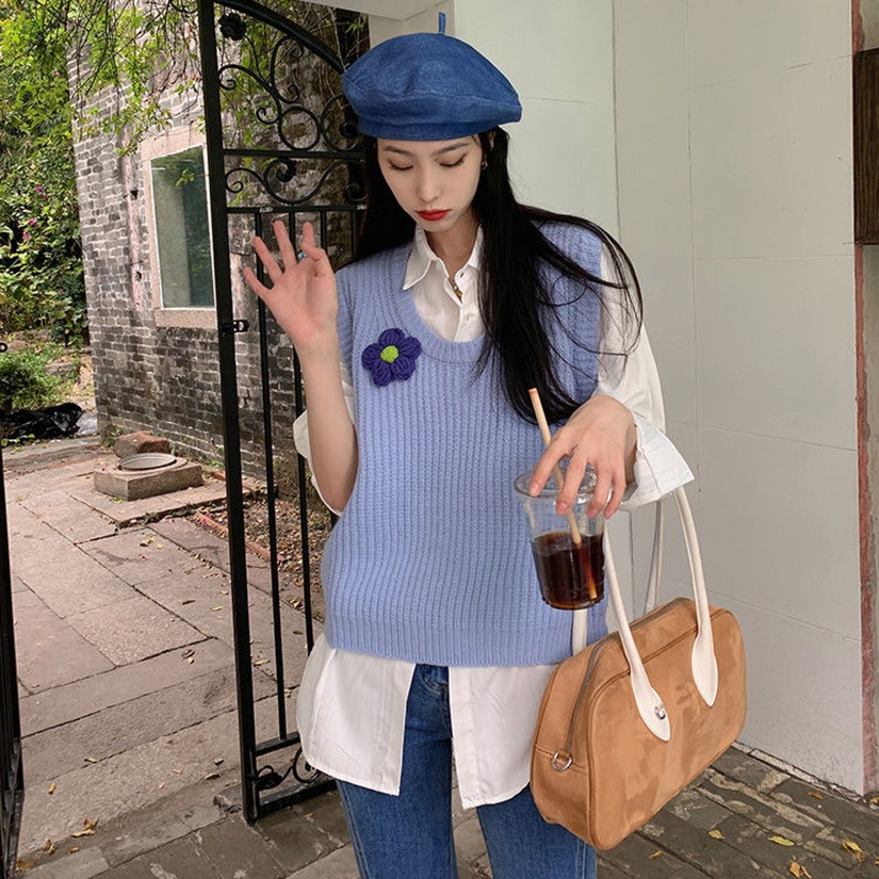 Áo Dệt Kim Sát Nách Dáng Rộng Giả Nhiều Lớp In Hoa Thời Trang Mùa Thu Cho Nữ