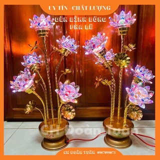 MỘT CẶP ĐÈN BÌNH BÔNG PHA LÊ 3 BÔNG VÀ 5 BÔNG SEN