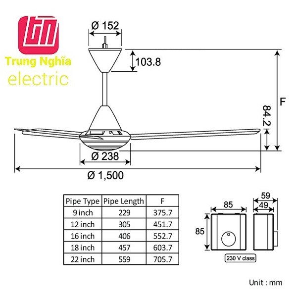 QUẠT TRẦN PANASONIC 3 CÁNH F-60MZ2