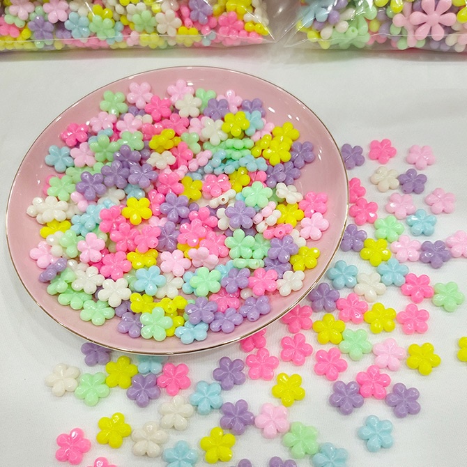 30 Hạt Nhựa Hình Bông Hoa 5x14mm Màu Pastel / Trong Suốt Làm Phụ Kiện Thời Trang