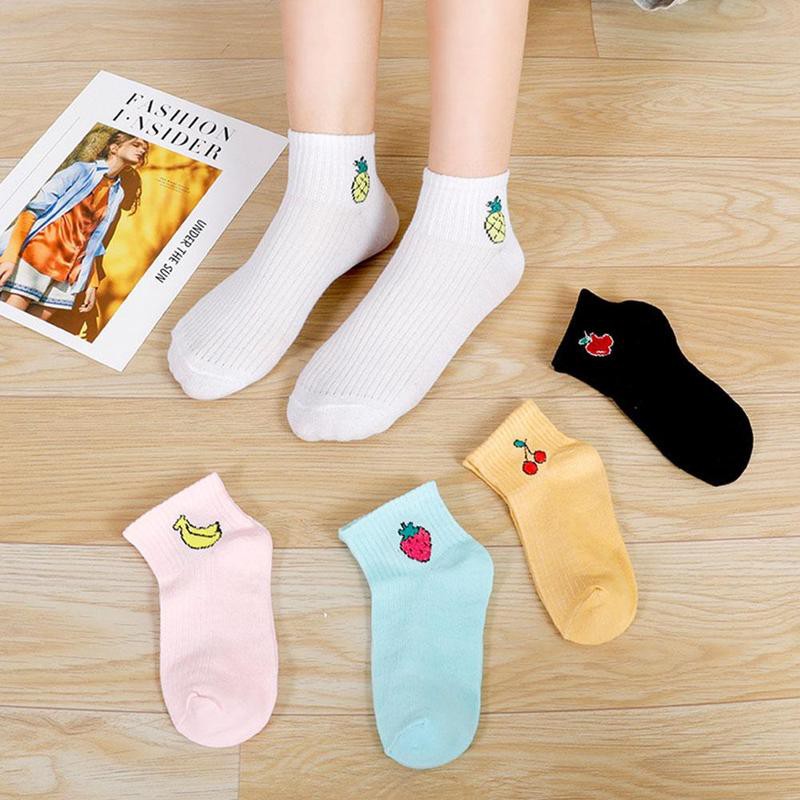 1 Đôi Vớ Thể Thao Siêu Mỏng In Họa Tiết Trái Cây Phong Cách Xuân Hè Dành Cho Nữ