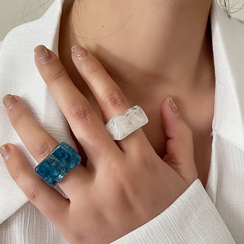 1 Women Exaggerated Geometric Rings Nhẫn Nữ Thời Trang Vintage Acrylic Ring