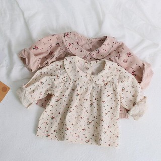 Áo sơ mi hoa nhí vintage cho bé gái mặc được hai kiểu style Hàn