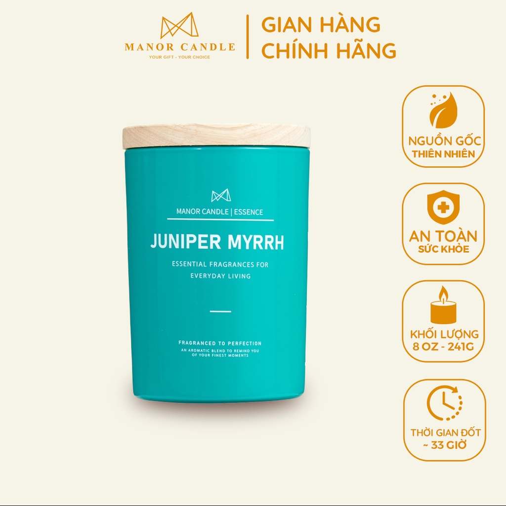 Nến Thơm Juniper Myrrh Size 8 OZ Thư Thái & Sảng Khoái Với Bầu Không Khí Biển Khơi Xanh Biếc - Chính Hãng Manor Candle